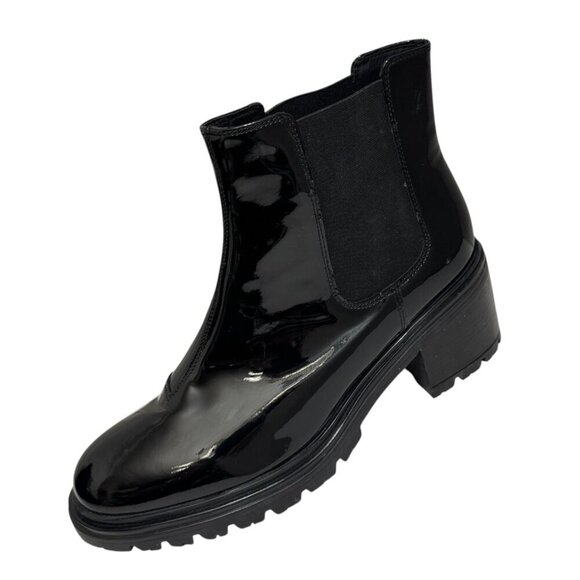 GEOX Glossy Patent Leather Chelsea Boots Block Heel Lug Sole D46QCF Size 41 New - Picture 1 of 5